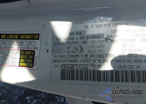 2007 Mazda Cx-7 Grand Touring z USA, uszkodzony, nr VIN JM3ER293670107222